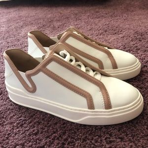Stuart Weitzman dusty rose and white sneaker